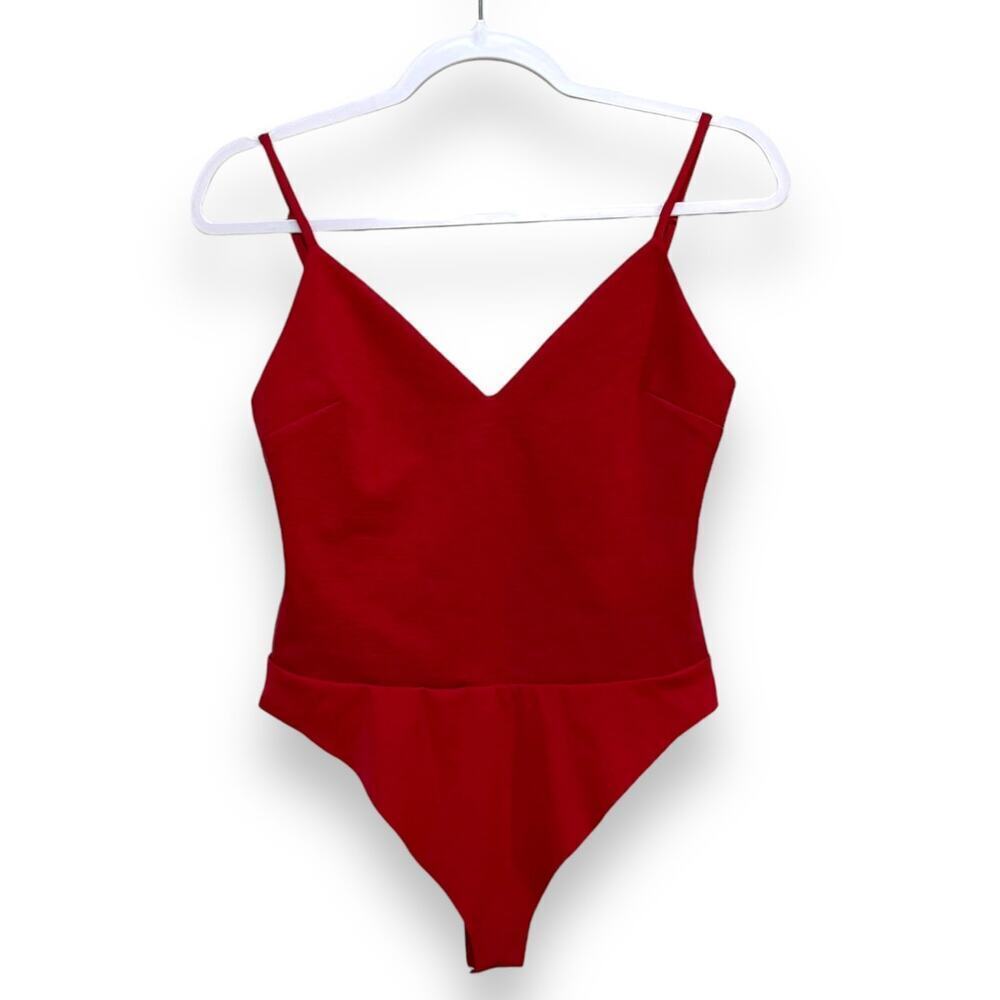 Simkhai Sleeveless V-Neck Adjustable Strap One Piece  Bodysuit Red Women's XS